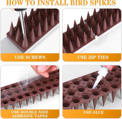 BORHOOD Bird Spikes, 20 Pack Pigeon Deterrent for Small Birds Raccoon Cats Defender for Outside to Keep Squirrel Away, Plastic Fence Spike for Railing and Roof-Brown
