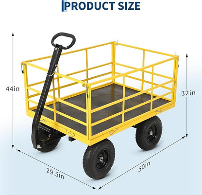 Heavy Duty 1500 Lbs Capacity Mesh Steel Garden Cart Folding Utility Wagon with Removable Sides, Garden Cart on Wheels for Gardening Soil, Tools, and Plant Transport