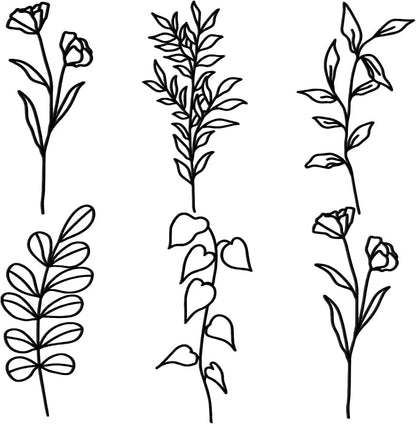 Moxweyeni 6 Pieces Metal Wall Art Minimalist Line Decor Flower Black Botanical Leaf Metal Art Modern Natural Floral Line Wall Decorations for Bedroom Living Room Bathroom Kitchen Outdoor