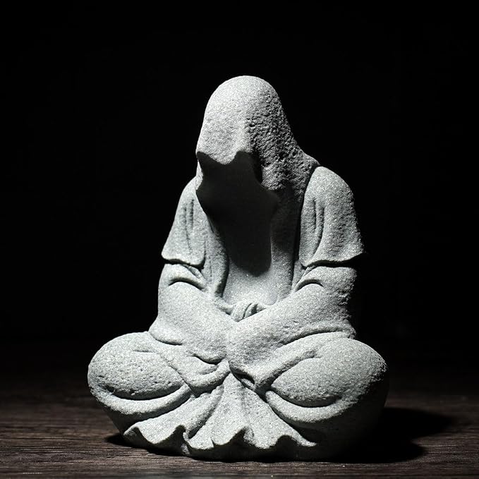 Aquarium Buddah Statue Sandstone Zen Buddha Sculptures for Garden Fish Tank Home Decorations (A)