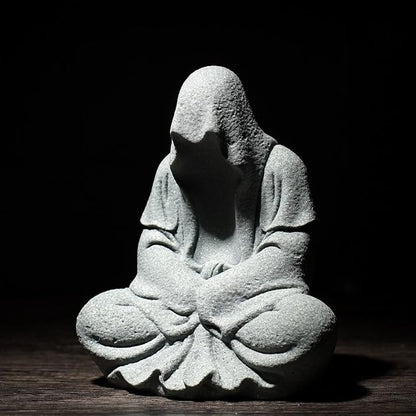 Aquarium Buddah Statue Sandstone Zen Buddha Sculptures for Garden Fish Tank Home Decorations (A)