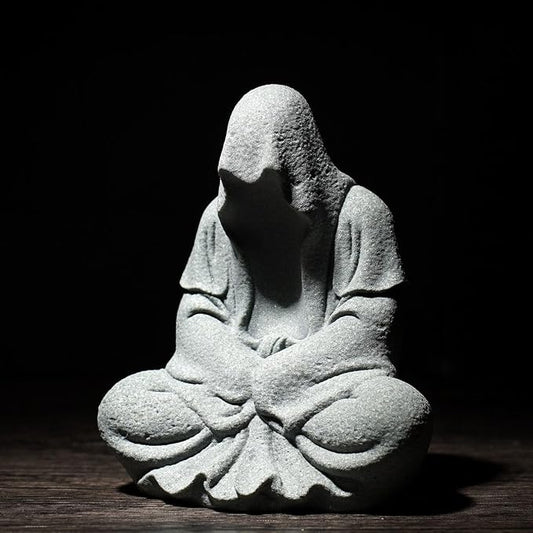 Aquarium Buddah Statue Sandstone Zen Buddha Sculptures for Garden Fish Tank Home Decorations (A)