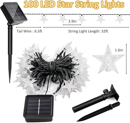 Twinkle Solar Star String Lights Outdoor Waterproof 39FT/100L Fairy Lights | 8 Modes Camping Garden Wedding Party Tree Holidays Backyard Patio Cool White