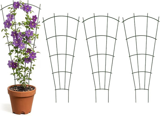 Thealyn 4 Pack 32" Metal Plant Trellis for Pots & Garden Beds, Rustproof Support for Indoor Outdoor Climbing Plants, Vines, Flowers, Fan Shaped, Green