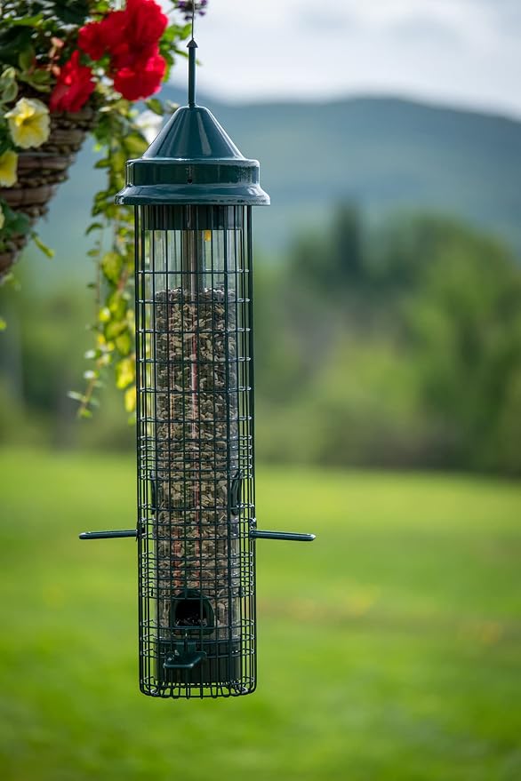 Squirrel Buster Classic Squirrel-proof Bird Feeder w/4 Feeding Ports, 2.4-pound Seed Capacity | Weight-Activated Shroud Blocks Squirrels, 4 Feeding Ports, 2.4 Lb Seed Capacity, 32 Height, Tool-Free Disassembly