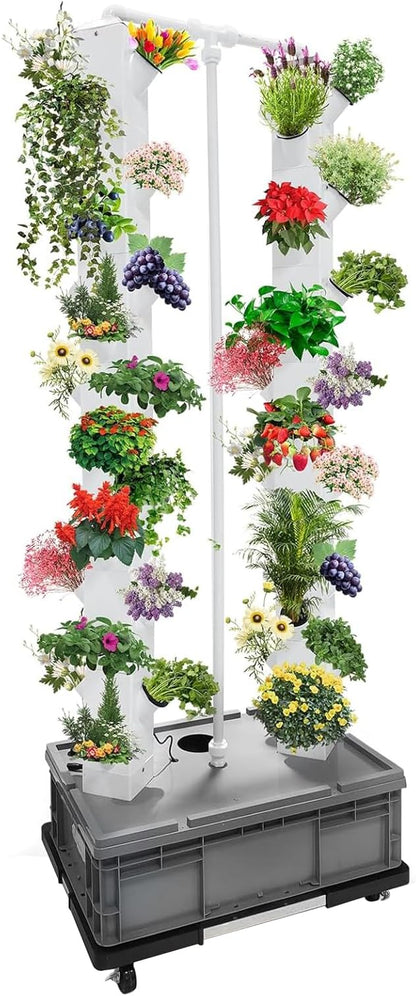Hydroponic Tower, 14-Layer Hydroponics Growing System Kit with 70 Slots, Vertical Garden System with 20L Water Tank and Pump for Indoor Outdoor Home, Balcony & Patio (56 Slots)