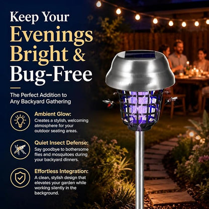 4Pack Solar Bug Zapper Outdoor Waterproof Mosquito Zapper | Outdoor with UV Light, Bug Zapper Repellent Trap, Outside Bug Repellent Trap Used to Keep Gnat Small Flying Mosquitoes