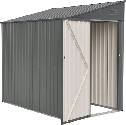 YOPTO 4x7 FT Lean to Storage Shed, Outdoor Metal Wall Side Storage Sheds with Lockable Door,Small Garden Tool Shed for Backayrd, Patio,Lawn,Easy Assembly,Gray