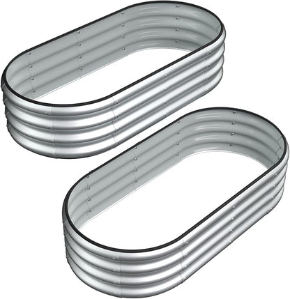 2PCS 4x2x1 FT Oval Metal Raised Garden Bed Kit, Open Bottom Design Elevated Garden Planter Box Outdoor, Trough Planter for Outdoor Plants, Flower, Vegetables, Fruit, Herbs (Silver)