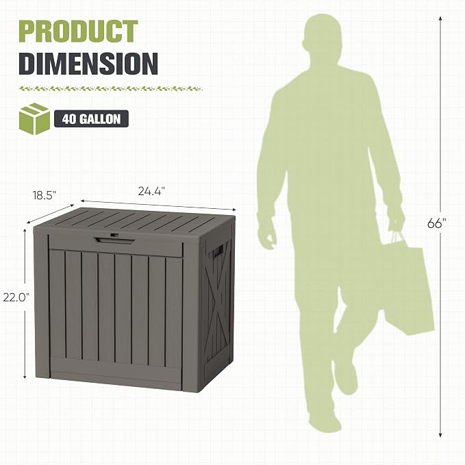 Greesum 40 Gallon Outdoor Package Delivery Box with Lock, Waterproof Secure Parcel Drop Box for Porch, Double-Wall Resin Storage, Brown