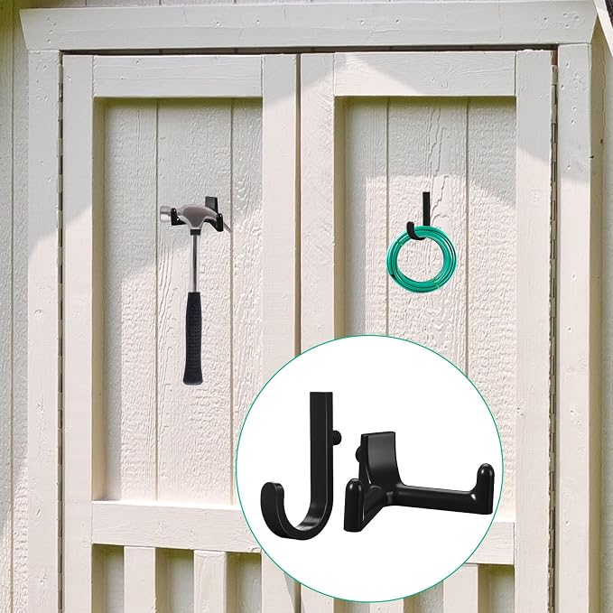 20 Pcs Storage Shed Tool Hooks Black Tool Hanger Compatible with Suncast Shed Accessories for Hanging Storage Shelves Organizer Accessories Parts Replacement Screws Brackets Ladders(J/v)