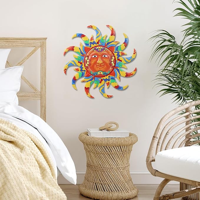 VEWOGARDEN Sun Outdoor Wall Decor, 25" Waterproof Large Metal Wall Art for Home Outside Patio Garden Fence Decorations, Colored