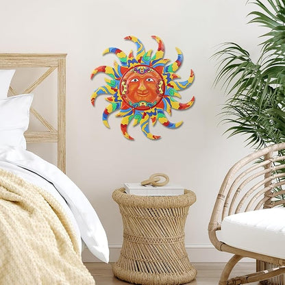 VEWOGARDEN Sun Outdoor Wall Decor, 25" Waterproof Large Metal Wall Art for Home Outside Patio Garden Fence Decorations, Colored