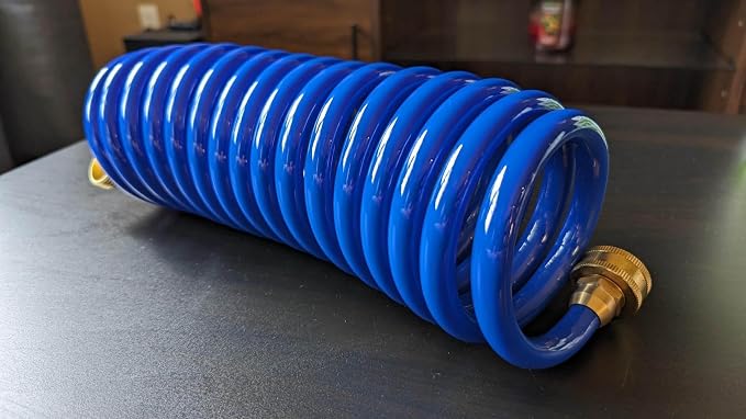 SANFU PU Recoil Garden Water Hose 3/8"ID(9.5 x 12.7mm) x 25ft Premium with 3/4"Inch Brass Fittings Retractable, Swivel Female, Outdoor Patio Hose Marine&Boat, Blue(25')