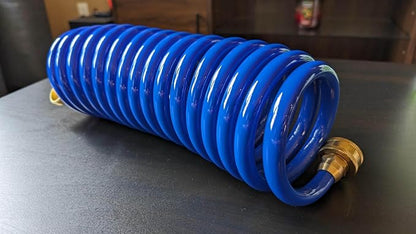 SANFU PU Recoil Garden Water Hose 3/8"ID(9.5 x 12.7mm) x 25ft Premium with 3/4"Inch Brass Fittings Retractable, Swivel Female, Outdoor Patio Hose Marine&Boat, Blue(25')