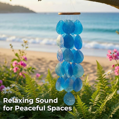 Solange & Frances Blue Wind Chimes for Outside. Capiz Shell Wind Chime Unique House Decor and Patio Decor. Birthday Gifts for Women, Gifts for Women Who Have Everything