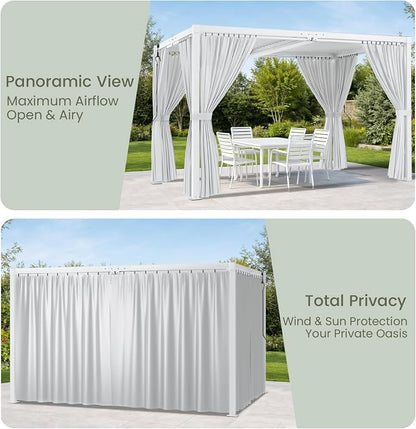 Louvered Pergola 12' x 16' with Waterproof Curtains, Outdoor Aluminum Pergola with Reinforced Steel Roof, Heavy-Duty Hardtop Gazebo, Privacy Shaded Shelter, White