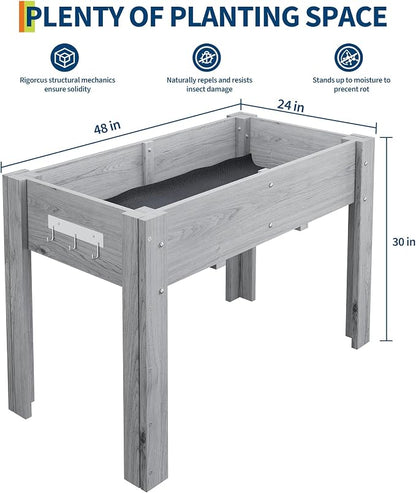 48x24x30IN Wooden Raised Garden Bed with Legs, Elevated Reinforced Large Planter Box for Vegetable Flower Herb Outdoor, Standing Growing Bed forGardening/Backyard/Patio/Balcony, Liner Included