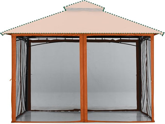 MASTERCANOPY Patio Gazebo Mosquito Netting Screen Walls (10x12, Rust Red)