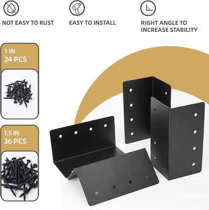 4 Pack Raised Garden Bed Corner Brackets, 3"x 3" x 6" Metal Corner Brackets for 9"-12" Garden Bed with Screws for Wood Frame, Flower or Vegetable Planter Garden