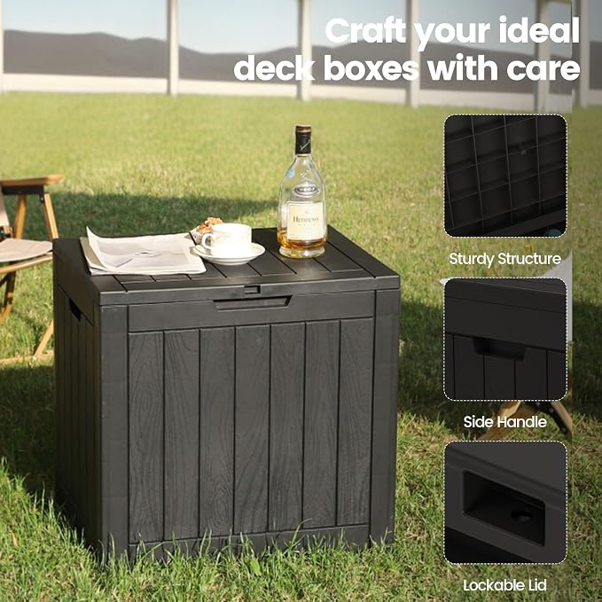 Zapdos 31 Gallon Outdoor Deck Box, Lockable Waterproof Outdoor Storage Boxes For Garden Tools, Indoor Cushions, Accessories Outside Storage Resin Weatherproof Container (Black)