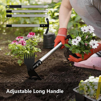 Mitclear Weed Remover Tool with Long Handle(58IN), 2-in-1 Hand Weed Puller with Rake & Garden Hoe Combo for Gardening, Manual Weeding Tools for Gardens, Yards, Patios, Lawns, and Paved Areas