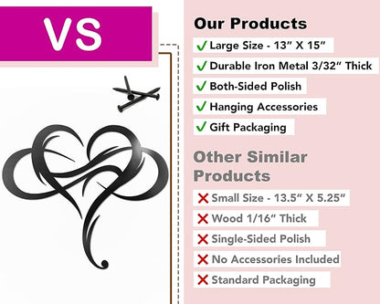 Vivegate Infinity Heart Metal Wall Decor, Unique Love Sign Plaque Steel Art Geometric Wall Decor Set Cut Out for Outside (Large - 15"X13")