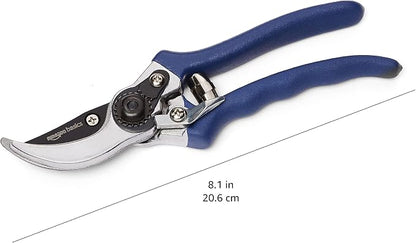 Amazon Basics Professional Bypass Pruning Shears, Garden Clippers, 8-inch Steel Hand Pruners, Rust Resistant with Ergonomic Non-Slip Grip for Trimming Plants and Cutting Flowers, Blue