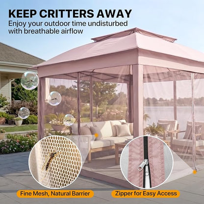 COOS BAY 11x11 Pop Up Gazebo with Mesh Netting, Instant Outdoor Canopy Tent, Water Resistant Shelter with UPF 50+ UV Protection, 121 Sq Ft Coverage, Pink
