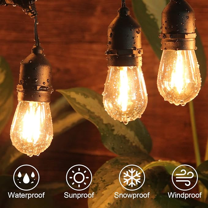 BRIMAX 12FT Outdoor String Lights with 5 LED Edison Bulbs 2W Shatterproof | Commercial Grade Waterproof Outside Light 2700K Warm White for Bistro Gazebos Porch Patio Garden