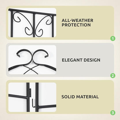 4-Pack 87" x 20" Butterfly Arch Black Metal Garden Trellises | Four rust-resistant metal trellises with butterfly arches, scrollwork, stakes, and support for roses, vines, or vegetables