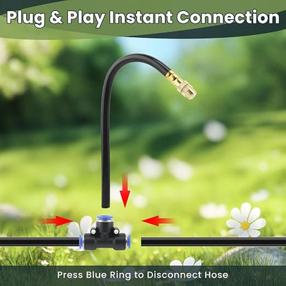 100FT Automatic Drip Irrigation Kits with Water Timer - Garden Watering System with 360° Bendable Spray Adjustable Copper Atomizing Nozzles for Yard, Lawn, Raised Bed, Greenhouse, Potted Plants