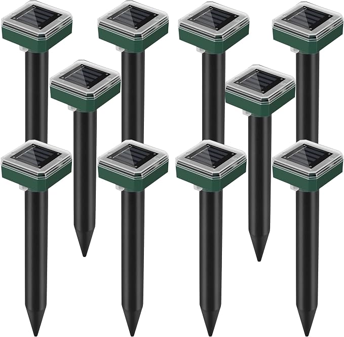 Mole Repellent Solar Powered, Snake Vole Repellent Outdoor Waterproof,Upgraded Ultrasonic Deterrent Groundhog Squirrel Gopher Deer and Chipmunk for Garden Lawns & Yard,10 Pack