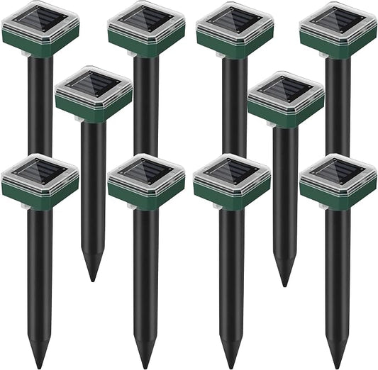 Mole Repellent Solar Powered, Snake Vole Repellent Outdoor Waterproof,Upgraded Ultrasonic Deterrent Groundhog Squirrel Gopher Deer and Chipmunk for Garden Lawns & Yard,10 Pack