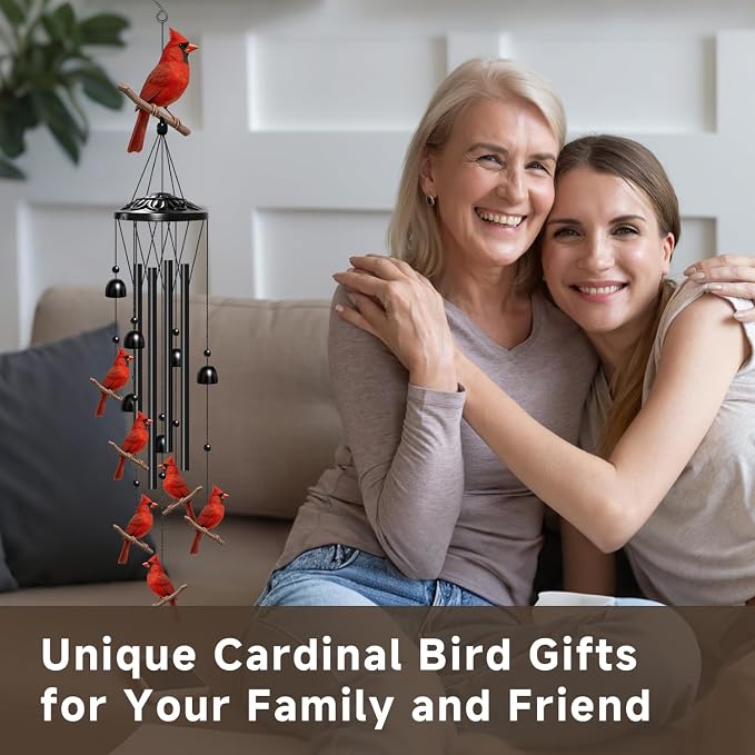 Cardinal Wind Chimes for Outside, Cardinal Gifts for Women/Men/Mother/Father, Metal Windchimes for Birthday/Christmas/Thanksgiving, Cardinal Decor for Patio, Garden,Yard, Home