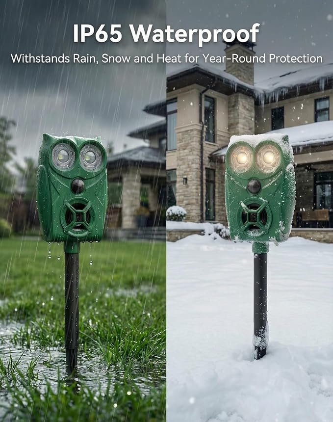 Solar Ultrasonic Animal Repeller with Motion Sensor, Deer Repellent Devices with LED Light, Waterproof Cat Repellent Outdoor, Dog Deterrent for Yard Garden to Repel Raccoon, Squirrel (2, Dark Green)