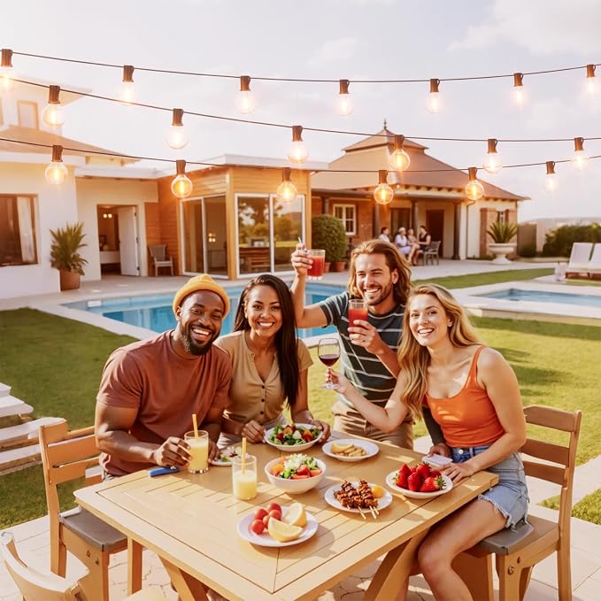 Svater Outdoor String Lights LED 25 FT, Patio Globe Lights with 13 Plastic G40 Bulbs, Waterproof Dimmable Outside Hanging Light for Backyard Bistro Cafe Porch Party Decor, 2700K Warm White