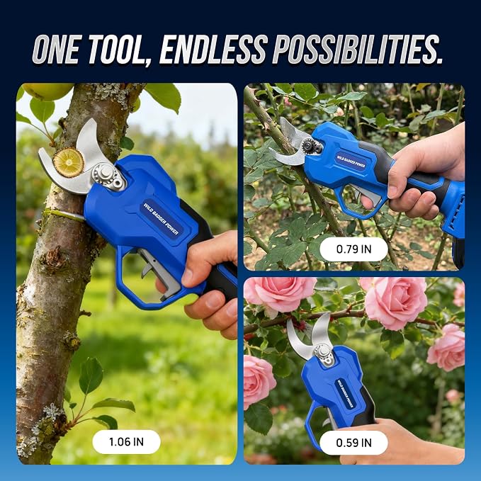 Wild Badger Power Electric Pruning Shears Cordless, 20V Brushless Motor Garden Shears, 1.06" Heavy Duty Battery Powered Pruner for Gardening, Tree Trimmer Branch Cutter, 2600 Cuts per Charge