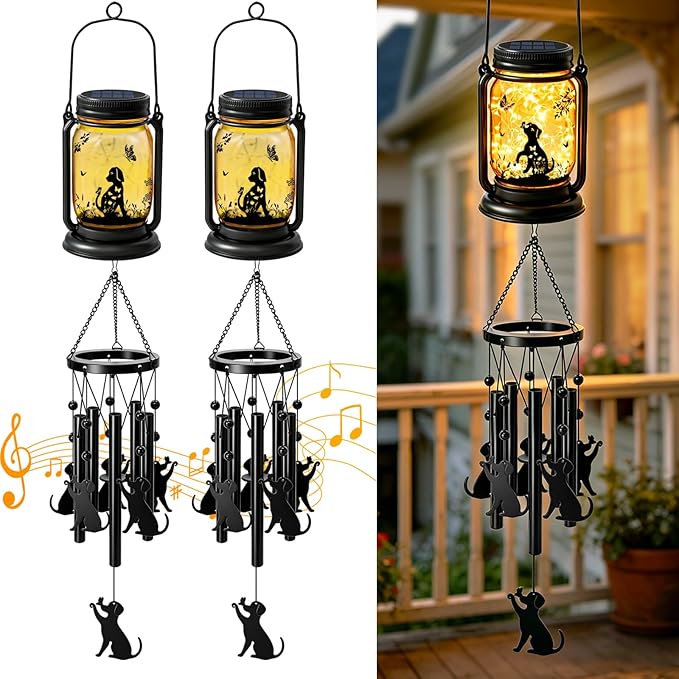 2 Pack Solar Dog Wind Chimes for Outside, Birthday Mother' s Day Gifts for Mom Women Grandma,Solar Dog Wind Chime Light Hanging Wind Chimes Outdoor,IP65 Waterproof, Yard Garden Terrace
