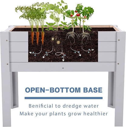 Raised Garden Bed with DIY Chalkboard, 30 x 24 x 18 Inch Wooden Elevated Raised Garden Bed, Outdoor Planter Box with Legs for Vegetables Grass Lawn Yard, Light Gray