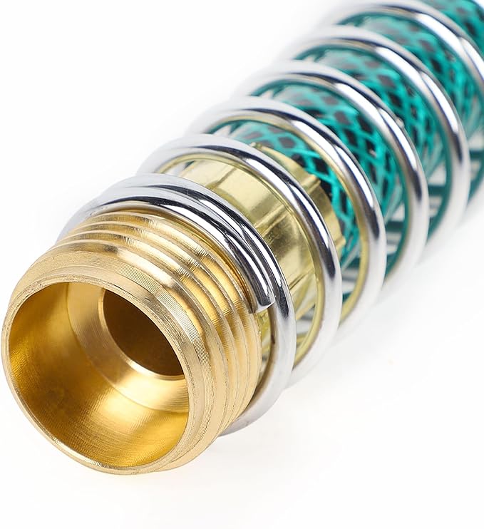 Triumpeek 2 Packs Garden Hose Extension Adapters, 5.7"L Hose Protectors with Coil Spring, Brass Hose/Pipe Connectors with 3/4" Threaded Hose Fittings