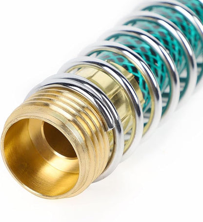 Triumpeek 2 Packs Garden Hose Extension Adapters, 5.7"L Hose Protectors with Coil Spring, Brass Hose/Pipe Connectors with 3/4" Threaded Hose Fittings