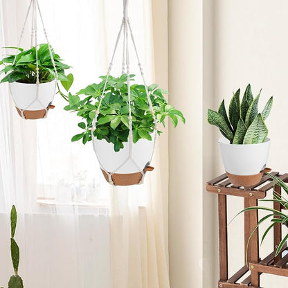 Vanslogreen Hanging Planters for Indoor Outdoor Plants, 12 Inch Self Watering Hanging Pot with Drainage Holes & Removable Tray, Macrame Plant Hanger for Boho Home Decor (Ivory+White)(Ivory+White)