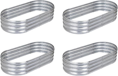Raised Garden Bed Kit, Galvanized Planter Garden Boxes Outdoor, Oval Large Metal Raised Garden Beds for Vegetables, Fruits, Flowers,Planter Box Easy Assembly Garden Bed Kit (Silver, 4x2x1FT 4pcs )
