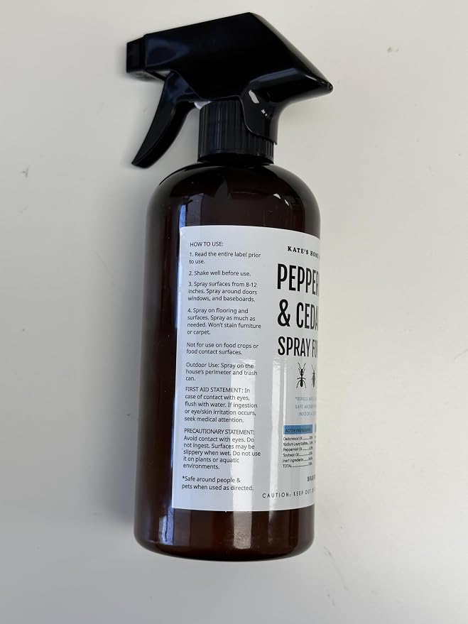 Kate's Home & Garden Peppermint Oil Spray for Bugs, Ants, Insects, Spiders, Roaches, Stink Bug. Pesticide and Insecticide Indoor Repellent Pest Control with Cedar Oil (16oz, Natural, Non Toxic)