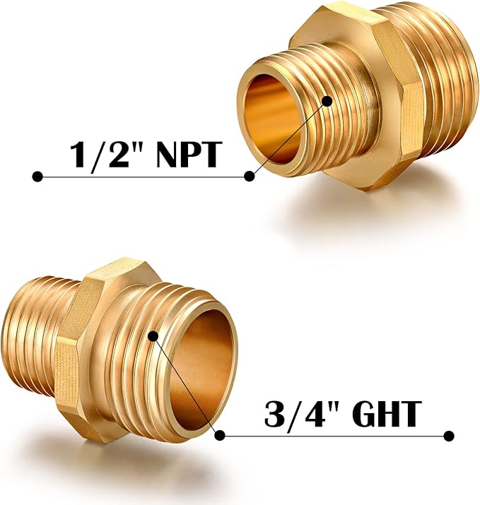SIGURANTA Garden hose adapter, 3/4" GHT to 1/2" NPT male connector, garden hose joint, brass fitting connection from garden hose to pipe (3 Pack)