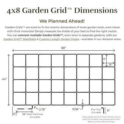 Garden Grid Watering System, 4x8 | Garden Irrigation System for Garden Beds | Pre-Assembled, Waters Every Plant, 2-Min Setup, USA-Made, Lasts 5–10x Longer Than Drip Irrigation | Standard, 44"x88"