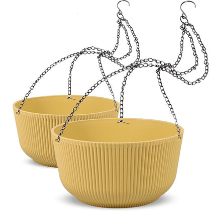Dexceder 11.2 Inch Self Watering Hanging Planter (2 Pack, Yellow) | Thickened Hanging Basket Flower Plant Pot Indoor Outdoor