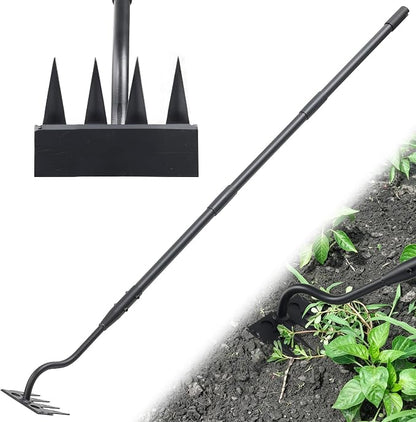 Weeding Rake Long Handle,70 Inch Manual Weeder Tool for Weeding Loosening Soil Cultivating Heavy Duty Metal 4 Teeth Weed Puller Tool for Backyard, Lawn, Garden Beds