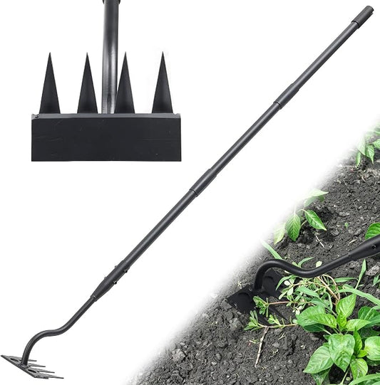 Weeding Rake Long Handle,70 Inch Manual Weeder Tool for Weeding Loosening Soil Cultivating Heavy Duty Metal 4 Teeth Weed Puller Tool for Backyard, Lawn, Garden Beds